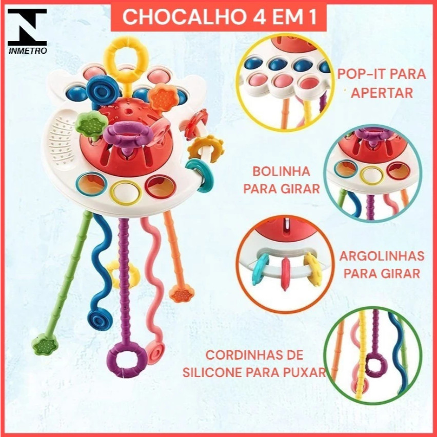 Brinquedos Sensoriais Para Bebês Montessori Mordedor Chocalho Tatil Interativo Polvo