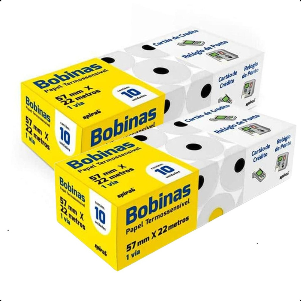 Kit 20 Un Bobina Térmica para Máquina Cartão de Crédito Relógio de Ponto Termossensível