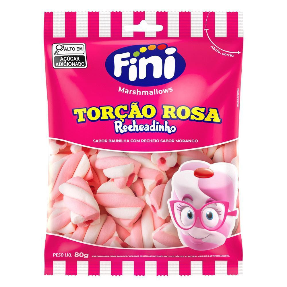 Marshmallow Recheado Rosa Branco 80g Fini
