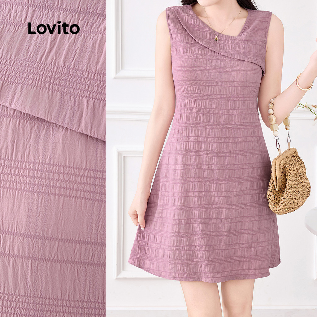 Lovito Vestido Elegante Assimétrico Simples de Primavera/verão Cinza e Rosa para Mulheres L155ED775 em Oferta na Shopee