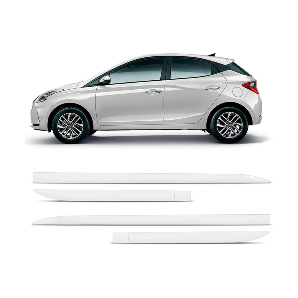 Friso Lateral Hyundai HB20 2012 a 2024 Flash Cotrim Protetor Portas Branco Atlas Letra Cromada 4 peças em Oferta na Shopee