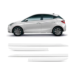 Friso Lateral Hyundai HB20 2012 a 2024 Flash Cotrim Protetor Portas Branco Atlas Letra Cromada 4 peças