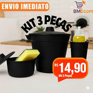 Kit Pia 3 Peças Cozinha Lixeira Porta Sabão e Detergente Esponja Bucha Organizador em Oferta na Shopee
