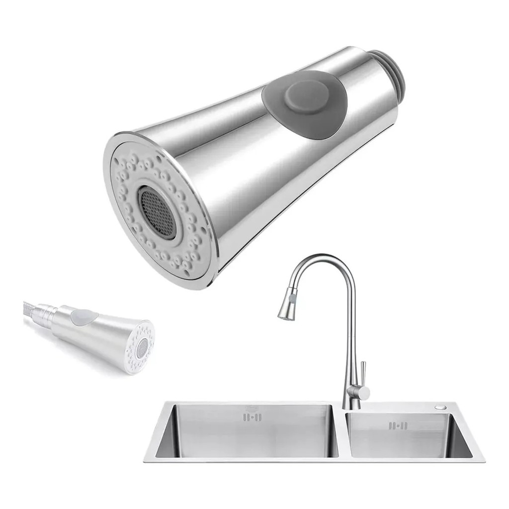Bico Torneira Gourmet Cozinha 2 Funções Puxe Spray 1pc Arejador Duchinha Cromado Fosco
