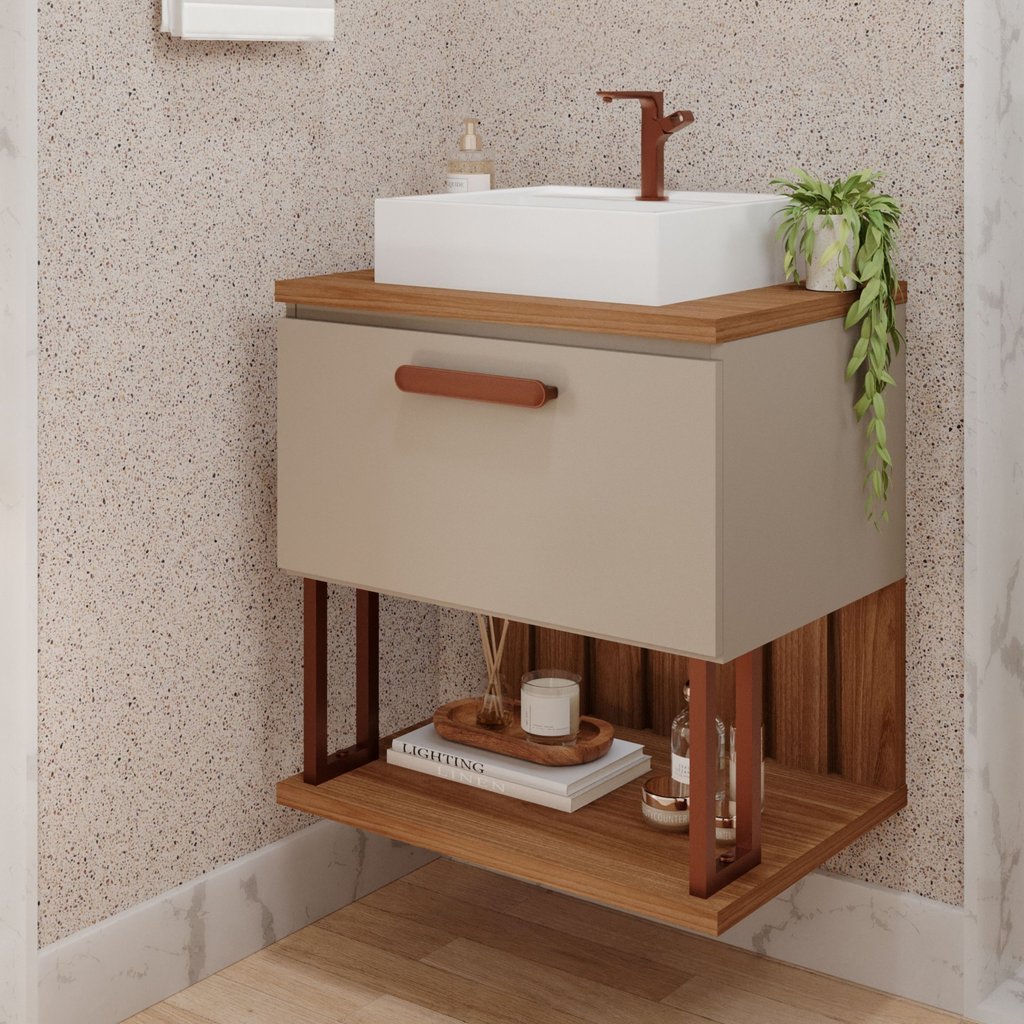 Gabinete Suspenso com Cuba 60cm Mari Espresso Móveis Cappuccino em Oferta na Shopee