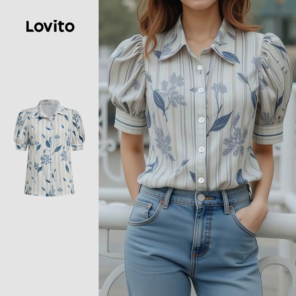 Lovito Blusa Casual De Férias Com Botões Blusa De Primavera/verão Para Mulheres L154ED552