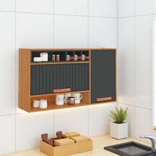 Armário de Cozinha 2 Portas 120cm Porta Horizontal Ripada em Aço Nicho Garrafeiro Nápoles Itatiaia Grafite/Cinamomo em Oferta na Shopee