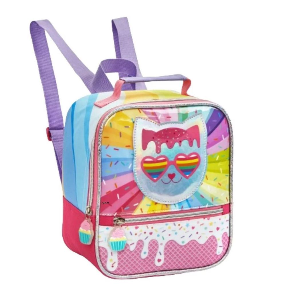 Lancheira Térmica Infantil Escolar Menina Gatinho Colorido Denlex
