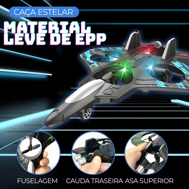 Drone de Stunts Infantil: Controle Remoto, Modelo Caça, 4 Eixos, Carregável e Resistente a Quedas