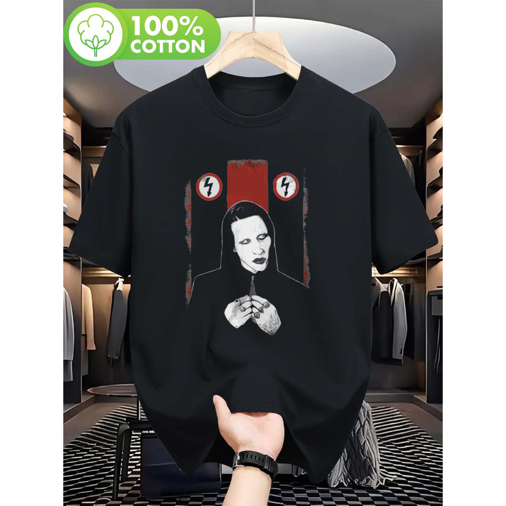 Camiseta Masculina De Algodão Com Estampa De Heavy Metal E Inspiração Vintage De Rock De Marilyn Manson