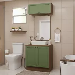 Conjunto Gabinete para Banheiro 80cm 3 Portas Rustic/Verde Vik Madesa 02