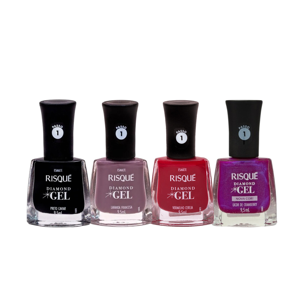 Kit Esmaltes Risqué Diamond Gel - 4 unidades em Oferta na Shopee