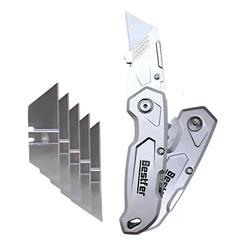 Estilete Dobrável Bestfer Profissional Cabo Alumínio 5 Lâminas Extras Retrátil Segurança Corte Couro Papelão Tecido 2cm
