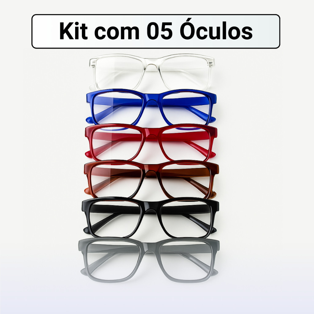 Kit com 5 Óculos Grau de Leitura / Trabalho / Descanso Unissex - Escolha a Cor e Grau 0.5 - 5.0