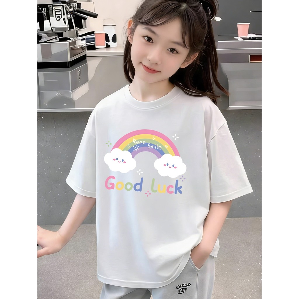 Meninas 100% algodão camiseta de manga curta verão 2026 novo estilo crianças fino impresso topo meninas grandes crianças