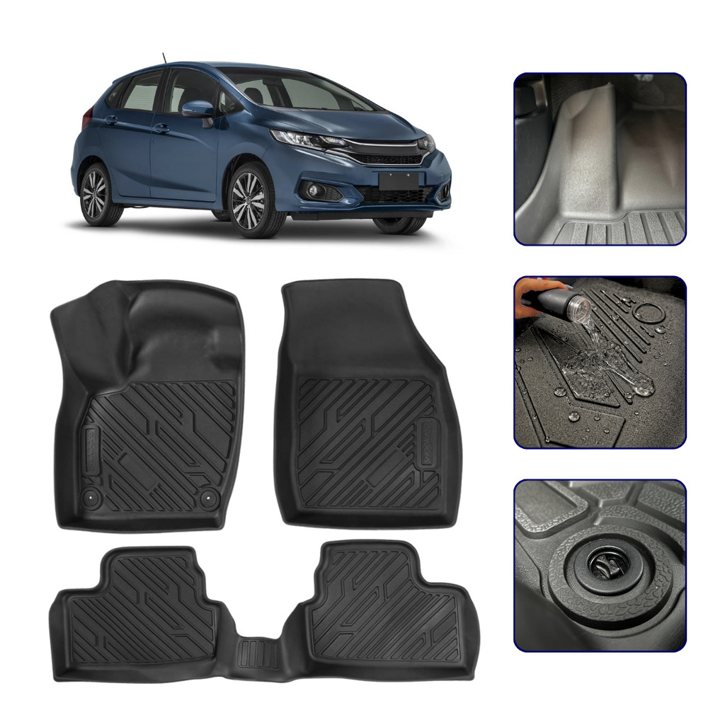 Tapete Bandeja 3D para Fit 2014 a 2021 com Bordas Elevadas - Linha Premium