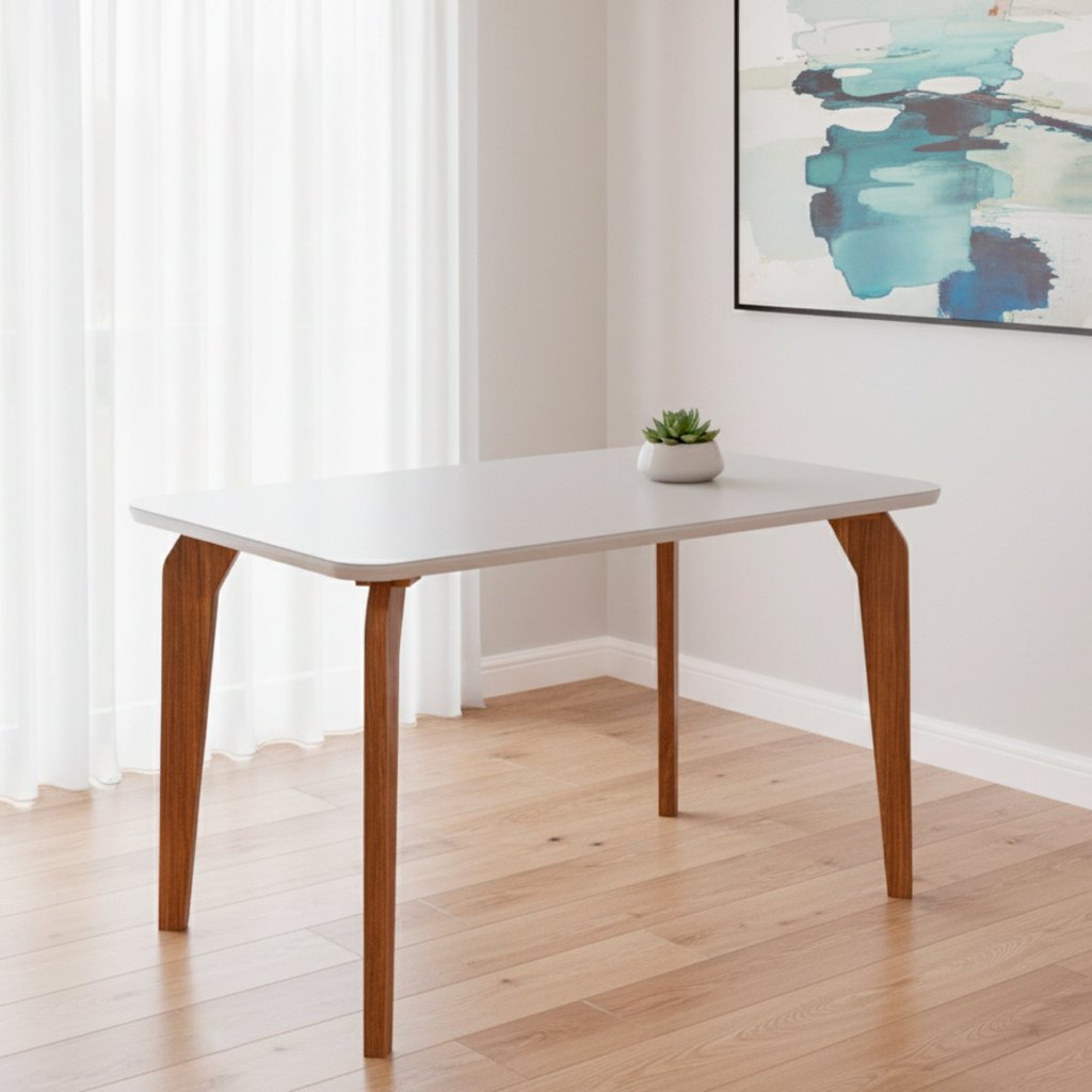 Mesa para Sala de Jantar 130cm com Vidro Papaia Marrom/Off White 130