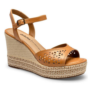 Sandália Feminina Dakota Anabela Y9872 Moderna Detalhes Lazer Salto Alto Tramado Elegante Verão Moda