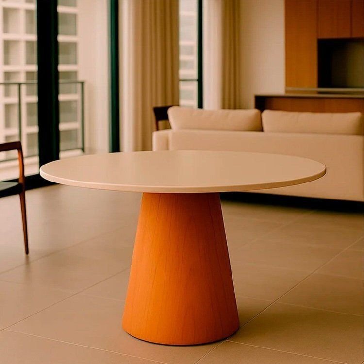 Mesa de Jantar Tampo em MDF com Vidro e Base em Madeira 135cm Araçá Branco/Off-White 135