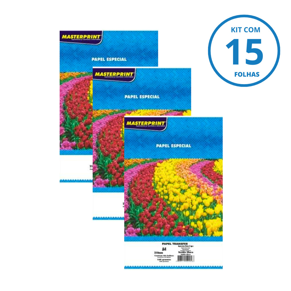 Kit Com 15 fls Papel Transfer Tecido Claro 160g/m² A4- MASTERPRINT
