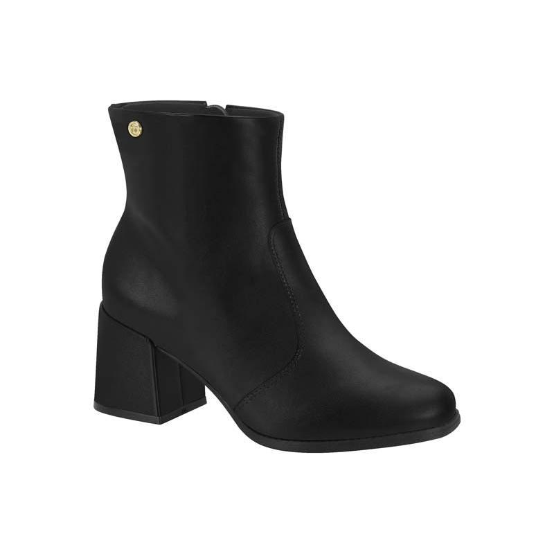 Bota Feminina Cano Curto Salto Bloco Grosso Casual Clássia Zíper Bico Redondo Co