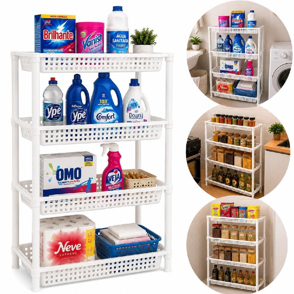 Estante Organizadora 4 Andares Multiuso | Prateleira para Banheiro, Lavanderia, Quarto e Cozinha | Porta Objetos e Frute