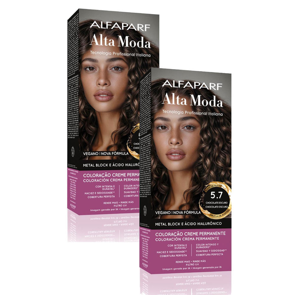 Kit 2 Tintura Creme Altamoda Alfaparf Castanho Luminoso Médio 5.7 Kit