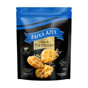 Faixa Azul Chips de Queijo Parmesão Desidr. 0 Lactose Proteína Pouch 16g