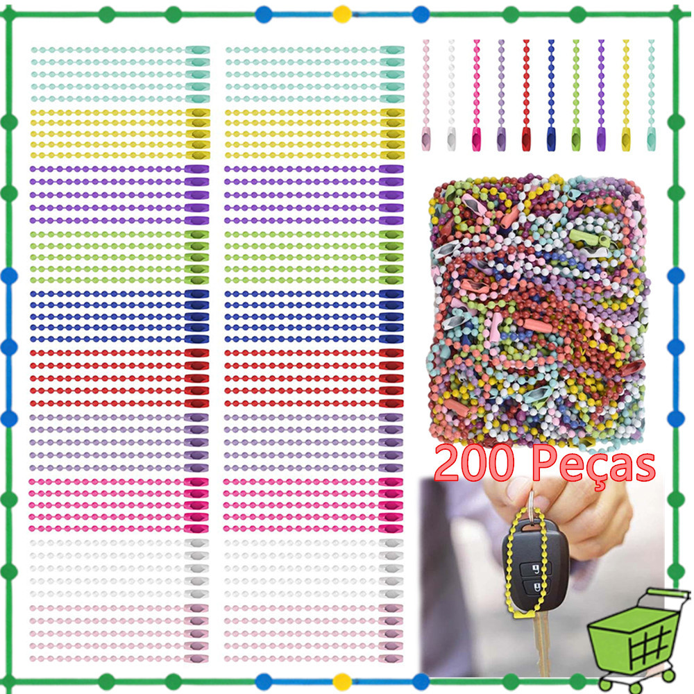 Corrente pequena de contas esféricas 200-600, 10 cores, chaveiro, corrente pequena de Metal com etiqueta de cachorro de 