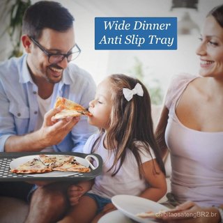 Bandejas para Comer no Sofá - Conjunto de 2 - Bandejas Antiderrapantes para Jantar com Alças (Preto e Branco)