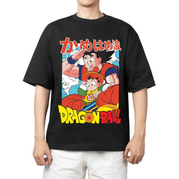 Camiseta Masculina Feminina Oversized Estampa Goku e Gohan Criança Arte Clássica Dragon Ball, Camiseta Streetwear Preta