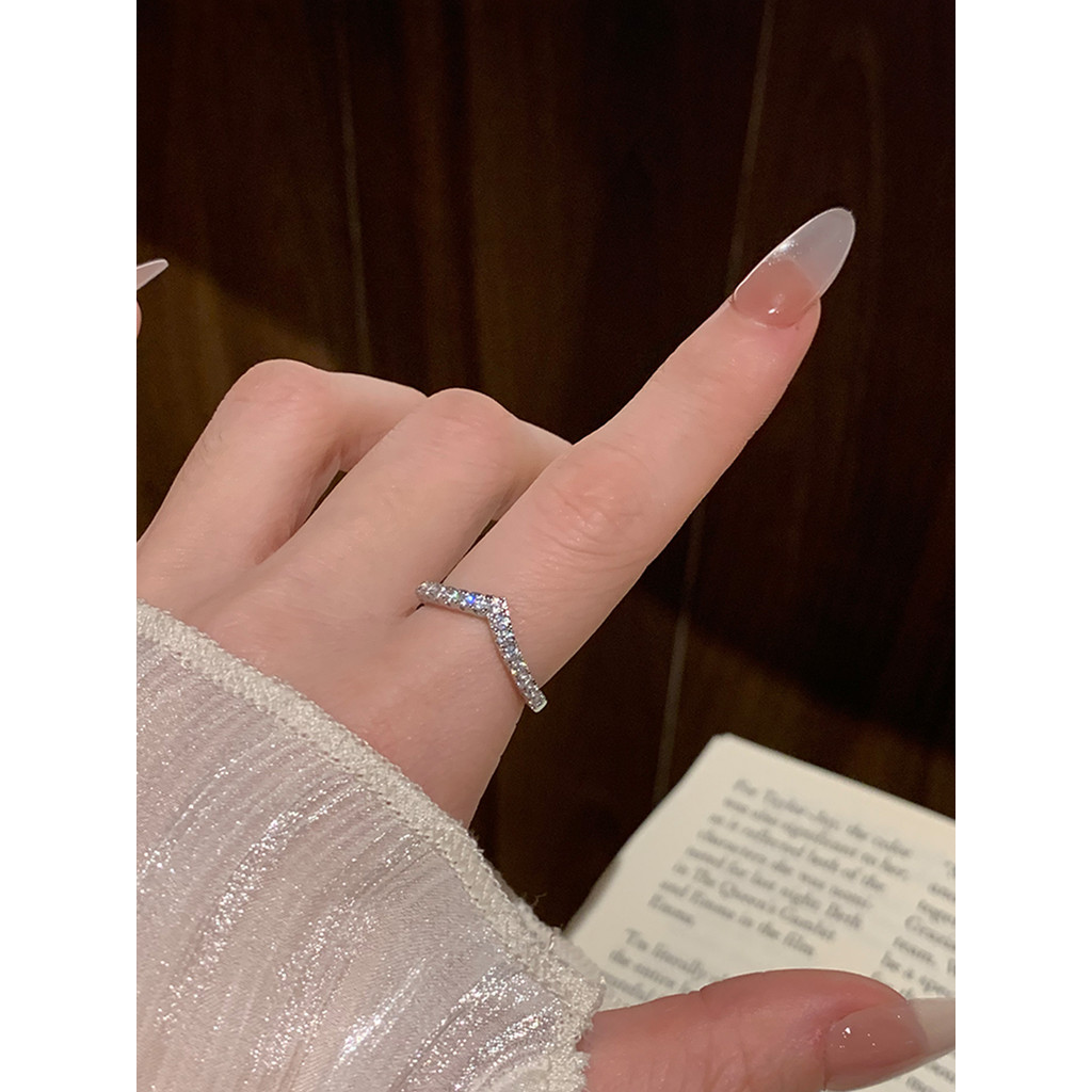 Anel de diamante em forma de V feminino nicho Design cauda anel aberto simples anel namoradas anel de dedo indicador de 
