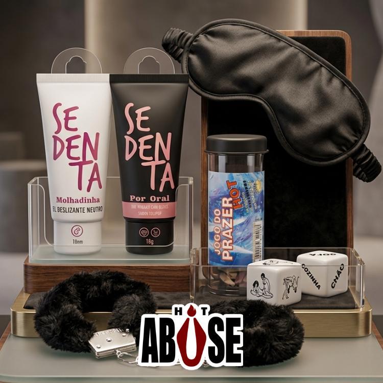 Kit lubrificante Sex Shop Seu Desejo Especial com Algema Pelúcia Venda Sedentas e Jogo Hot para Casais