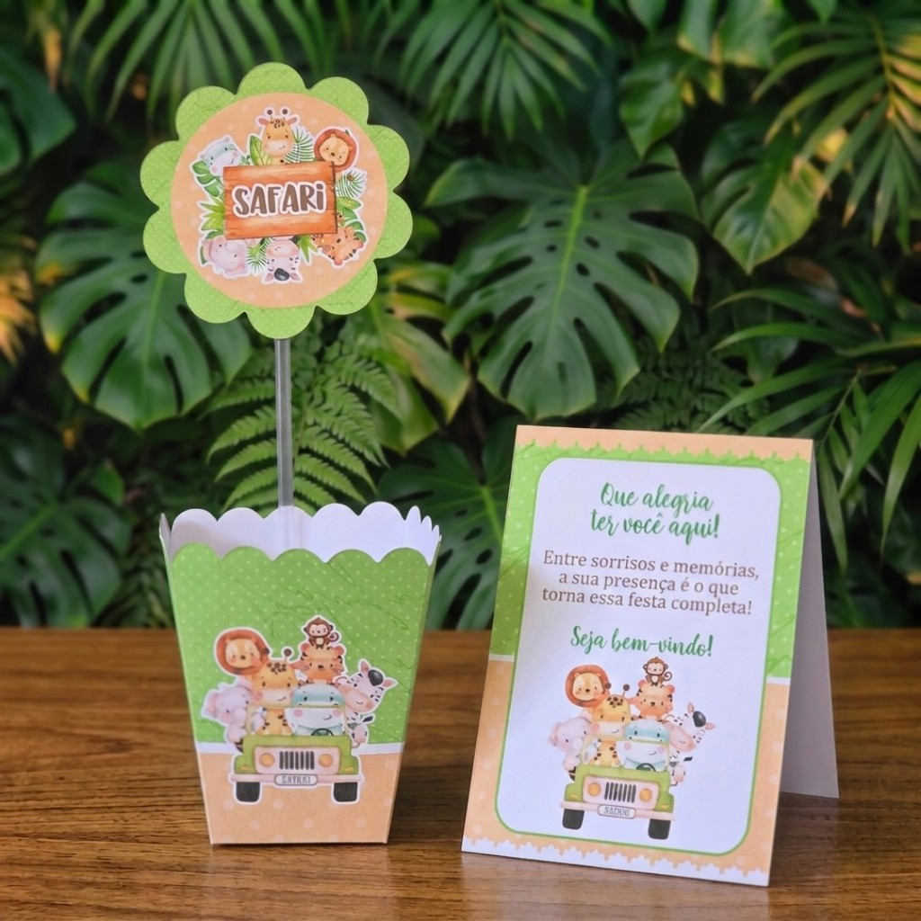 Centros de mesa + Plaquinhas SAFARI BABY lembrancinhas personalizadas mimos para aniversario infantil decoração mimos