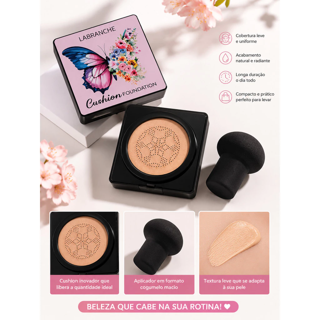 Bb Cream Base Cushion Facial Labranche Com Esponja Cogumelo Acabamento Natural Longa Duração Cobertura Alta — imagem 1