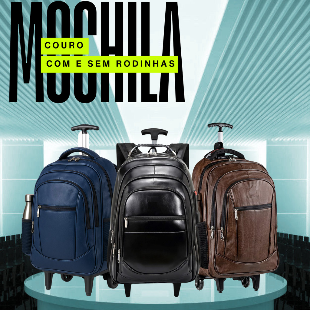 Mochila Bolsa De Rodinhas Couro Unissex Resistente Impermeável Trabalho Faculdade Cores