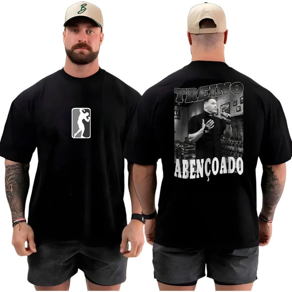 Camiseta masculina Oversized Estampa Treino Abençoado para Academia Musculação camisa algodão Streetwear 100% Algodão