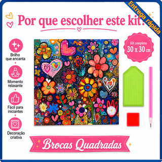 Conjunto de pintura diamante adulto 5D flores coloridas 30x30cm decoração de parede adequada para DIY artesanal