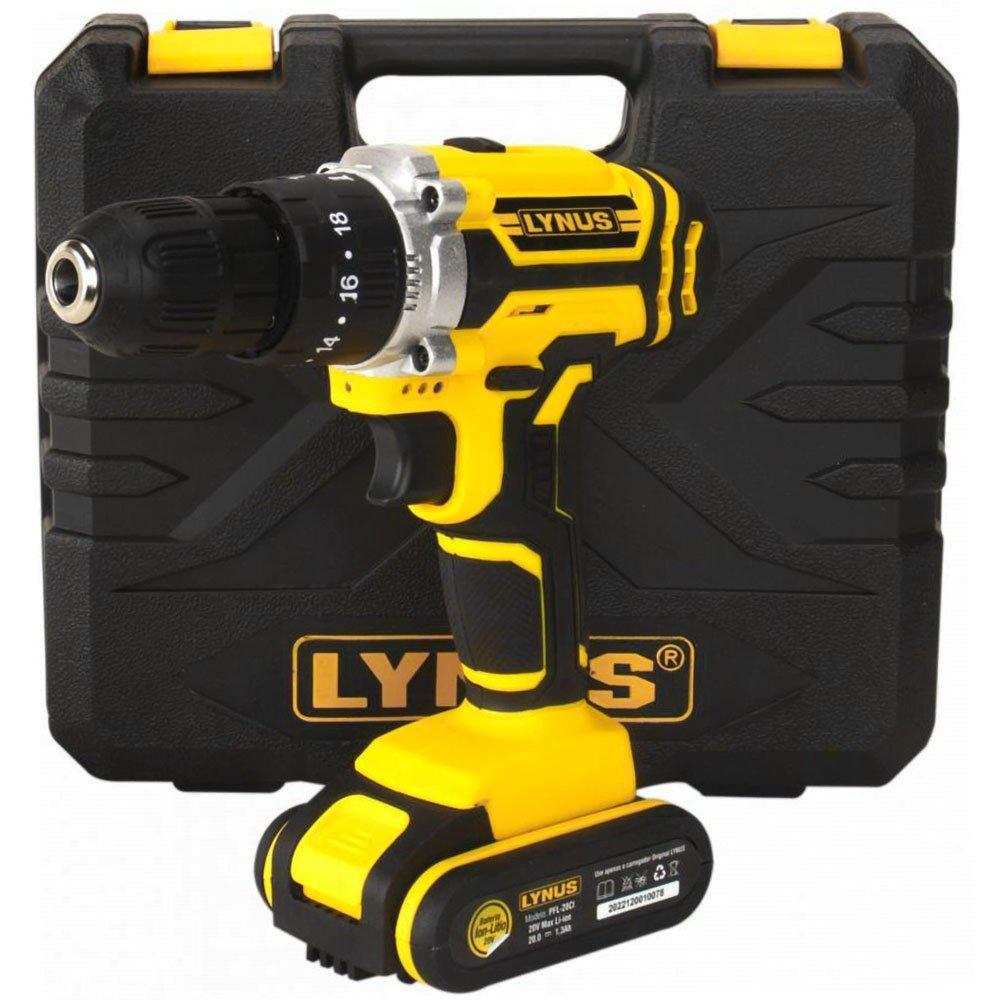 Parafusadeira Furadeira Impacto 3/8 Polegadas 20V Bateria 1,3Ah Carregador Bivolt e Maleta - LYNUS