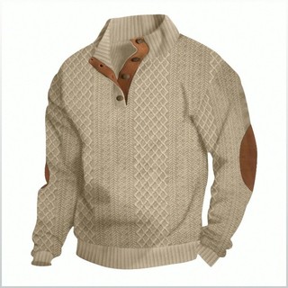 [Perfeito para o Dia a Dia] Suéter masculino de malha, tamanho europeu, manga comprida, casual, para uso externo, ideal