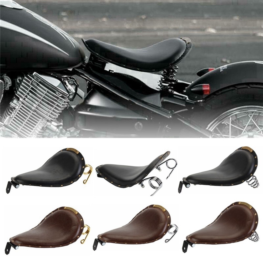 Motocicleta Universal Rebite PU Solo Frente Motorista Assento Molas Suporte Montagem Chopper Bobber Personalizado Cafer 