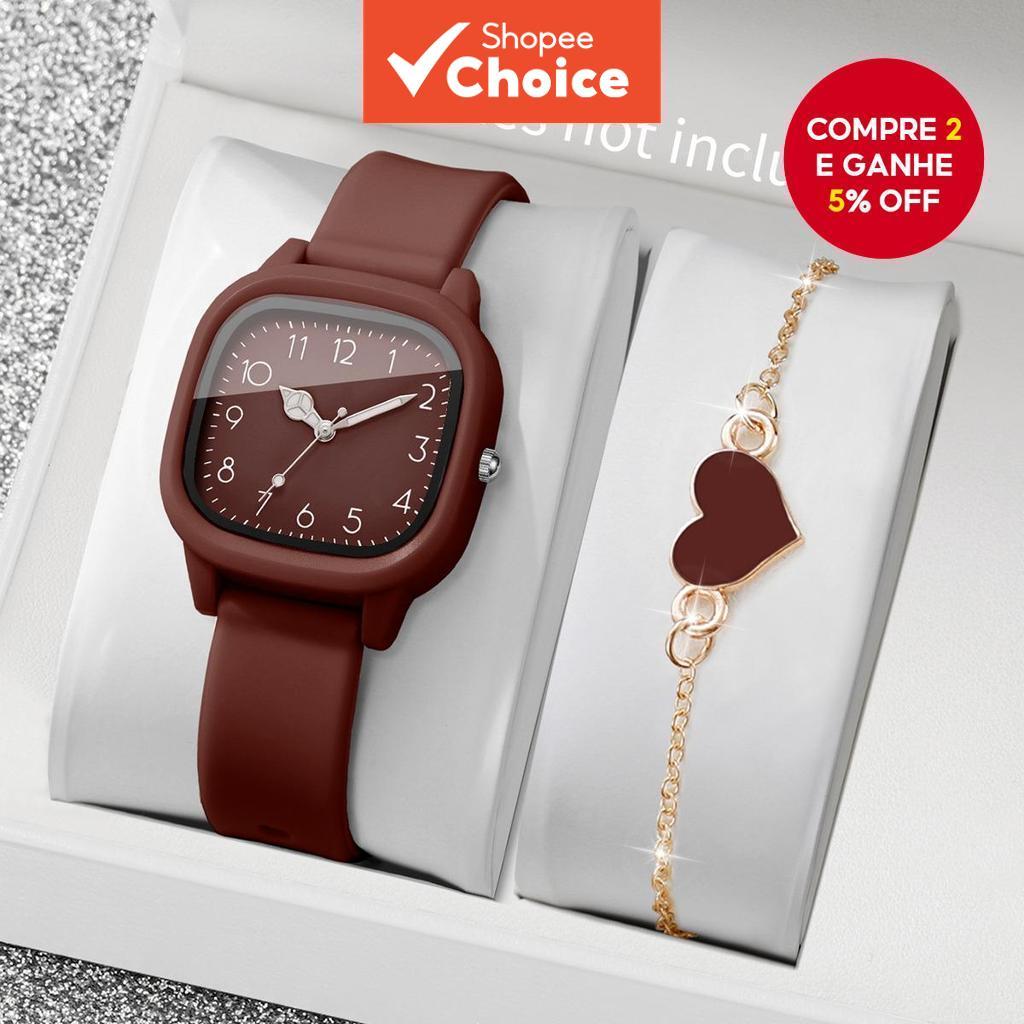 2 Peças Moda Quadrada Feminina Relógio Pulseira De Silicone Conjunto De Quartzo
