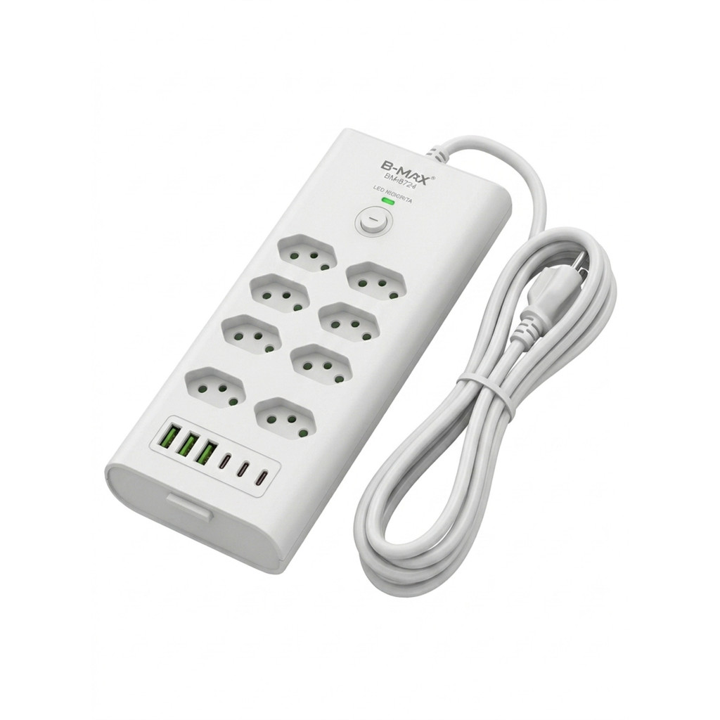 Filtro De Linha Extensao 8 Tomadas 10A 20A USB USB-C 2m Bivo