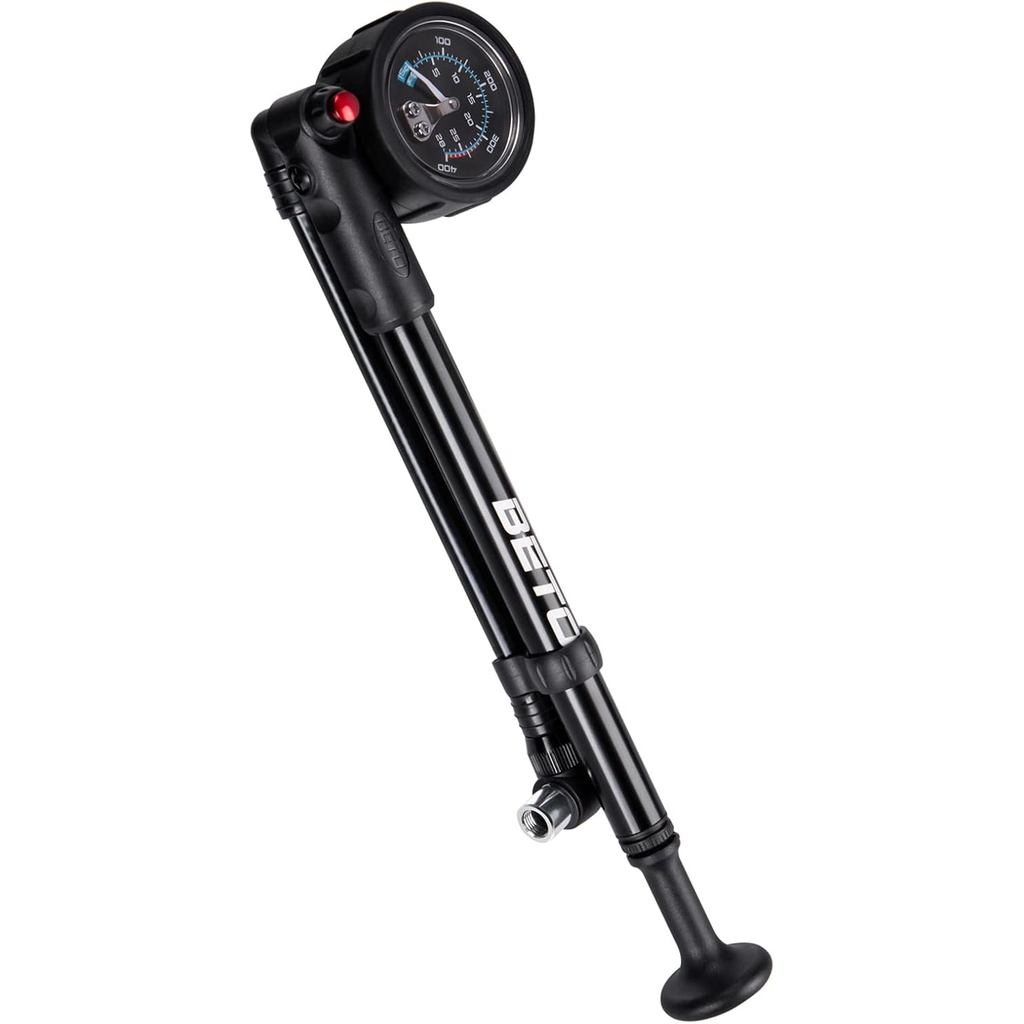 Bomba de Ar de Alta Pressão BETO - (400 PSI Máx.) para Suspensão Dianteira e Traseira de Bicicleta MTB com Válvula Schra