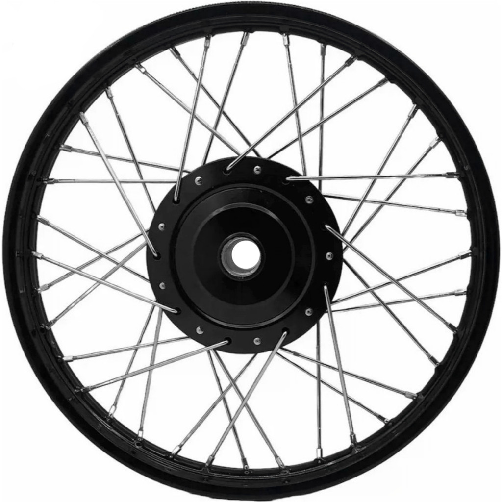 Roda Dianteira Aro Biz 100 Biz 110 Biz 125 Cubo Preto Raios 4mm Cromado ou Inox