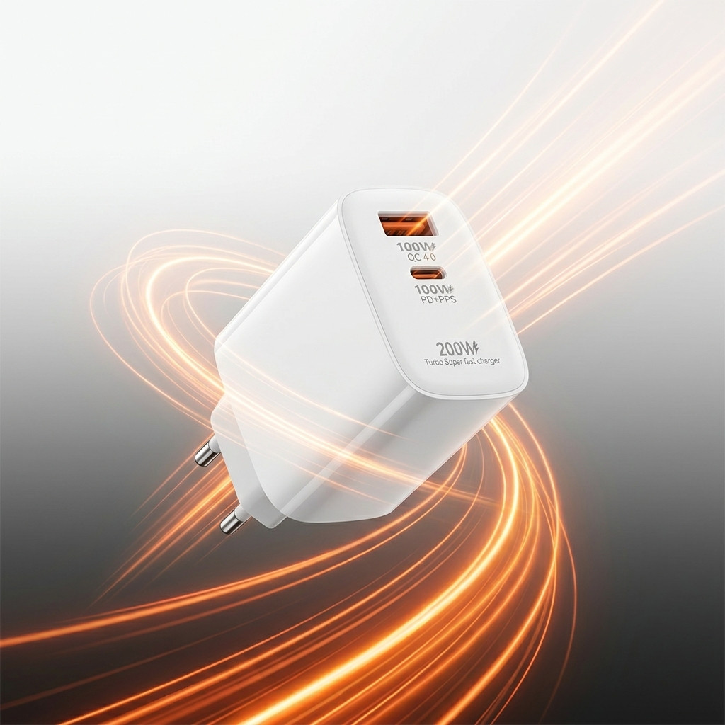 Carregador Turbo 200W USB-C + USB-A QC 4.0 Power- Super Rápido
