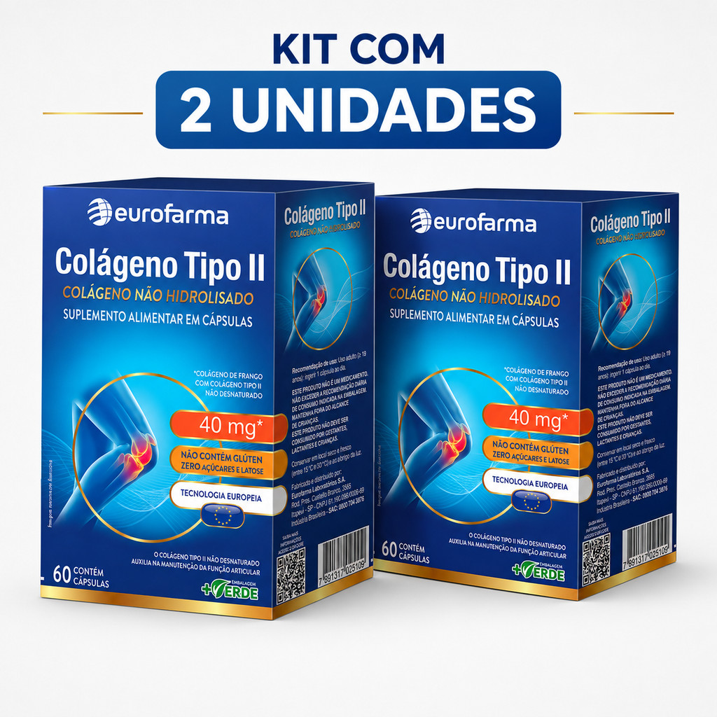 Kit com 2 Colágeno Tipo 2 Eurofarma 60 cápsulas