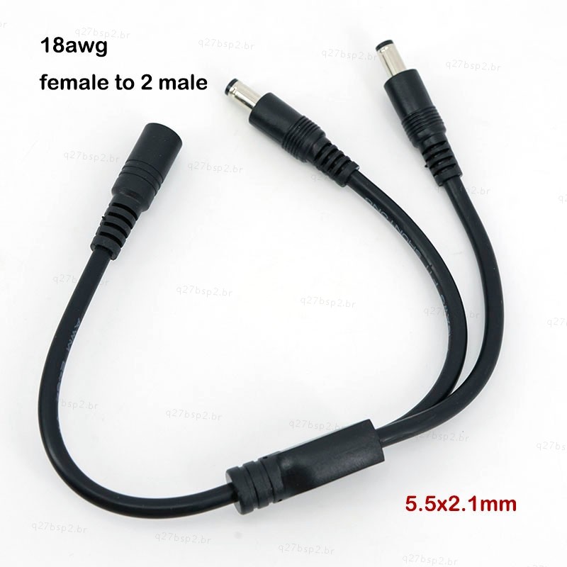 10 Peças 0.3M 18AWG 10A Cabo Divisor De Energia DC 1 Fêmea Para 2 Machos 2 Vias 5.5x2.1mm Adaptador De Extensão BR27B2