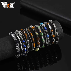 Coleção De Pulseiras Masculinas Vnox Com Contas Em Camadas , Corrente De Aço Inoxidável , Presente De Pai Duplo Para Irm