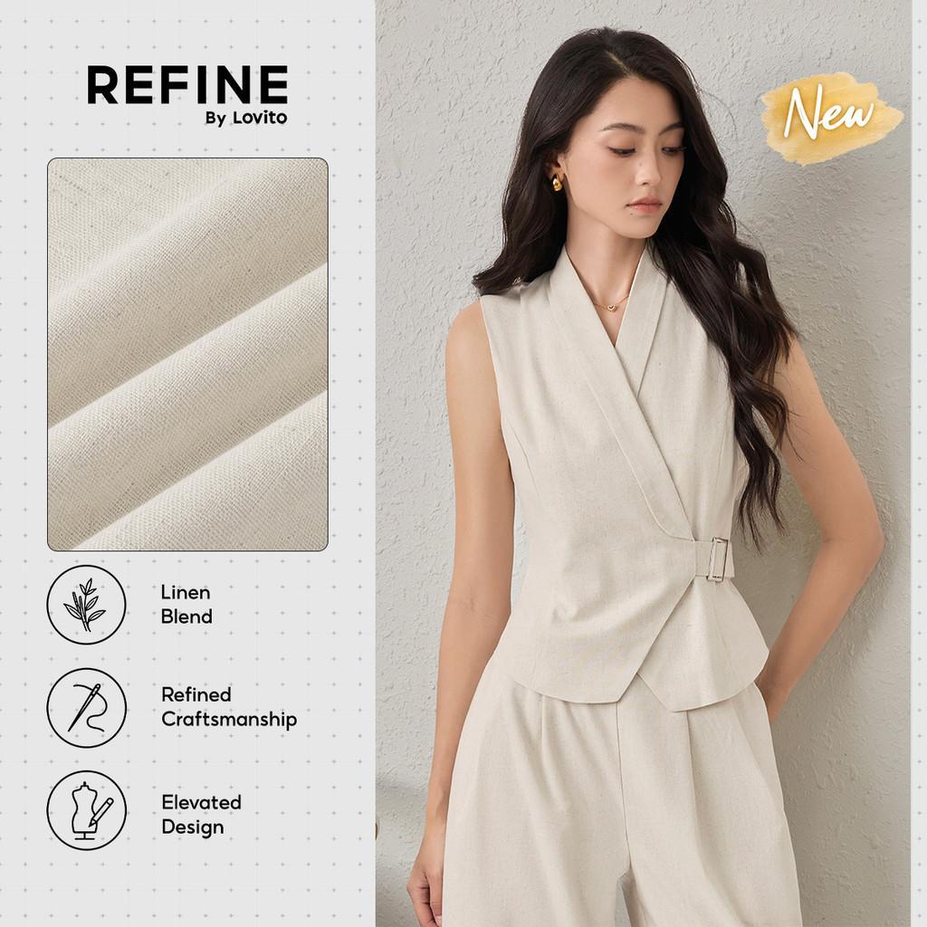 (New Arrival) (Refine by Lovito) Top Social Mistura Linho Corte Assimétrico Cor 